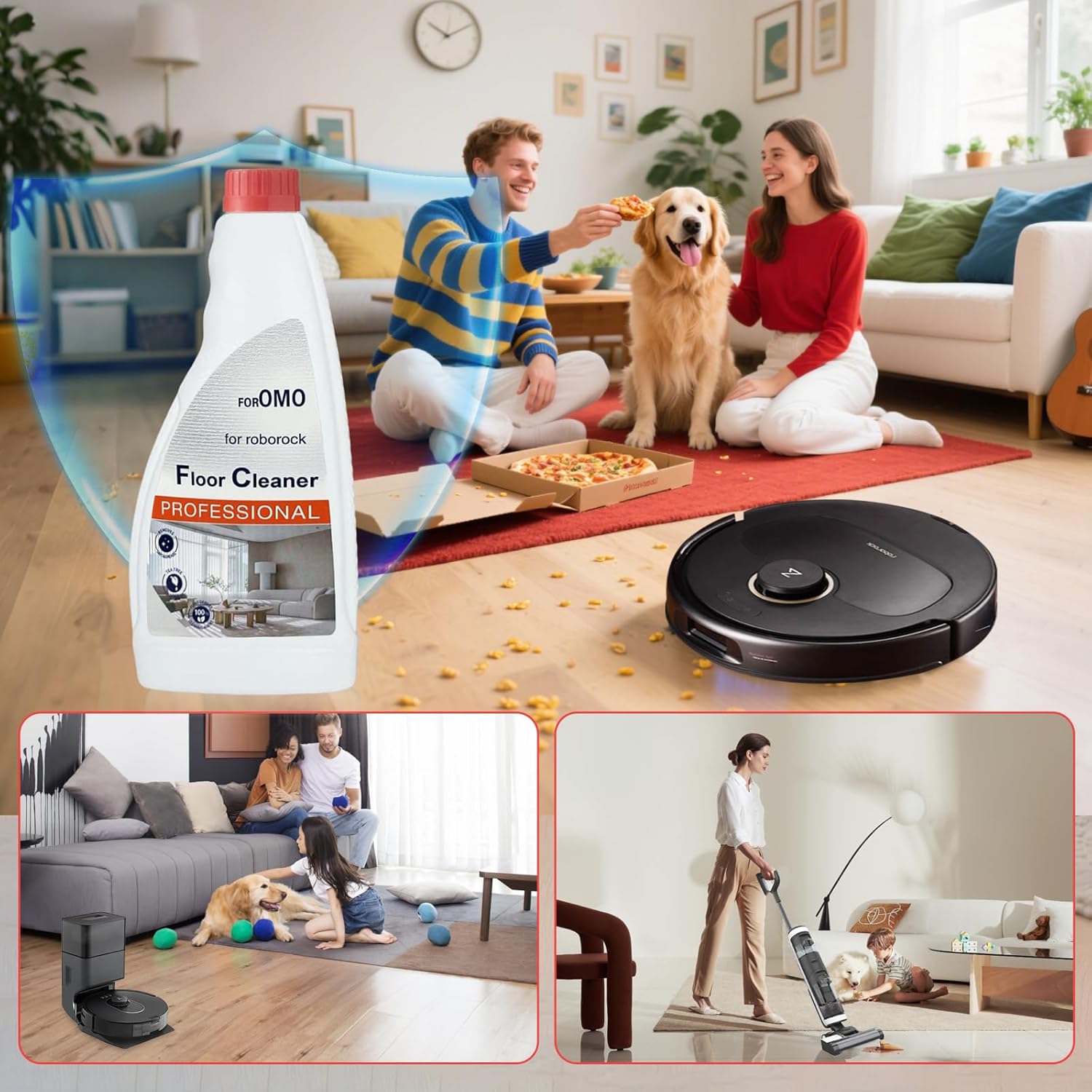Floor Cleaning Solution Compatible With Roborock Robot Vacuum And Mop Cleaner， Deep Cleans For Multiple Hard Floors, Suitable With All Robot Vacuums With Mopping (3 Bottle)