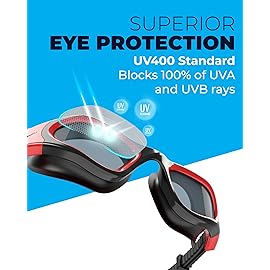 AqtivAqua Swim Goggles Swimming Goggles for Adult Men Women Kids 6-14 Youth Girls Boys Childrens DX-S (Blue&Black frame, Blue case, Shade lens)