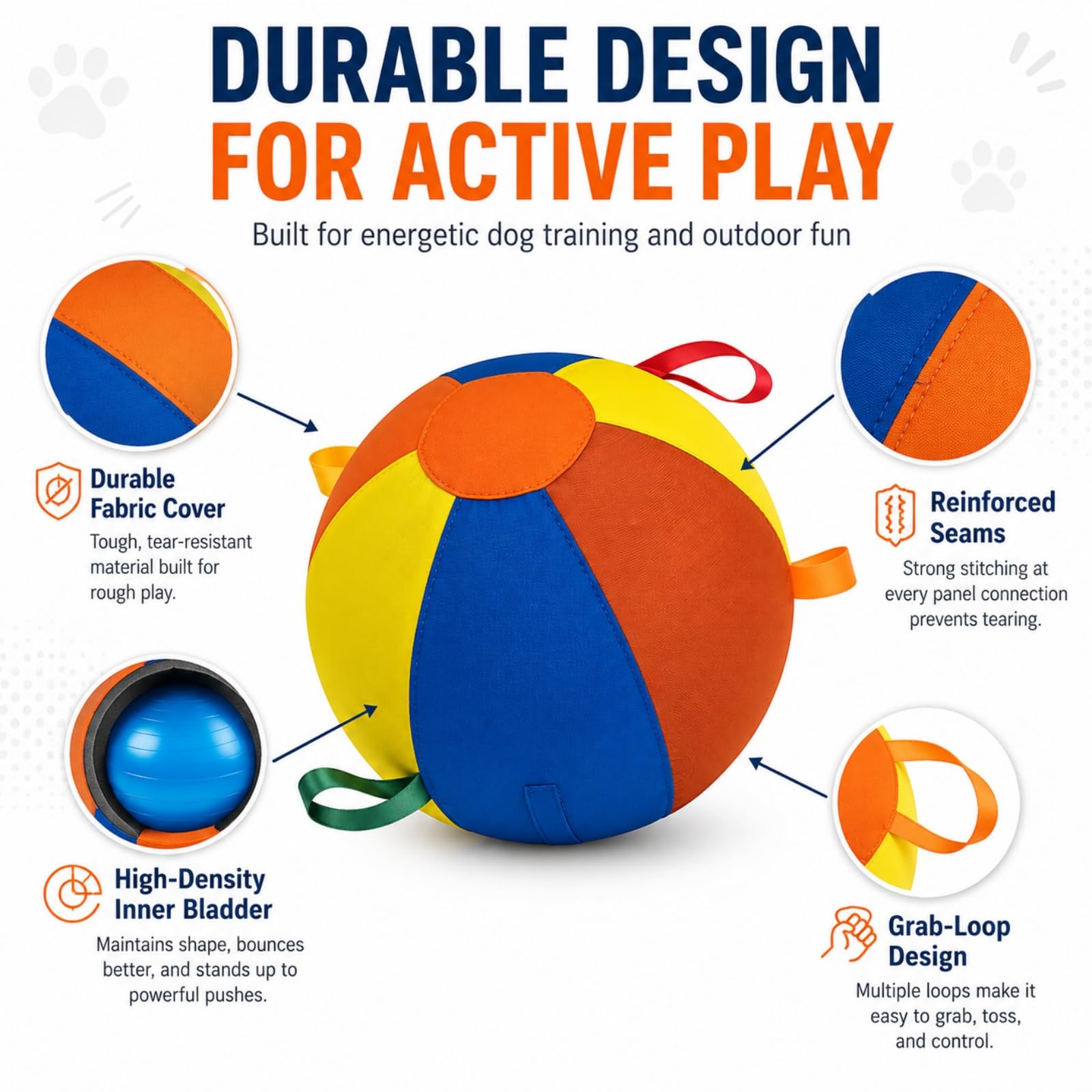 Generisch Herding Ball für Hunde – Interaktiver Hundespielzeugball für Aktive Hütehunde & Große Rassen, Bissfestes Trainingsspielzeug für den Täglichen Gebrauch (D, M(45cm))