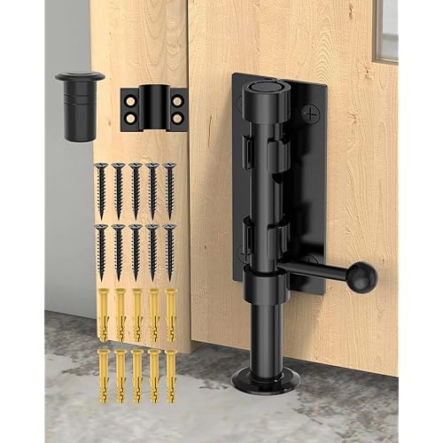 Heavy Duty Slide Bolt Gate Latch Hardware, 6.3 Inch Solid 304 Stainless Steel Latches Electroplating Finish, Barrel Bolt Lock for Wooden Fence, Yard Door, Barn Door, Shed Door, Interior (Black)