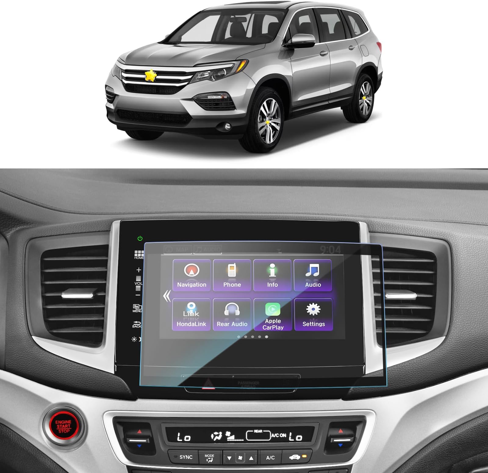 Tempered Glass Screen Protector Foils for 2016-2021 Pilot Passort Ridgeline Navigation Display 9H Hardness Anti-Explosion & Scratch HD Clear Honda GPS LCD Touch Protective Film (2016-2018 Pilot)