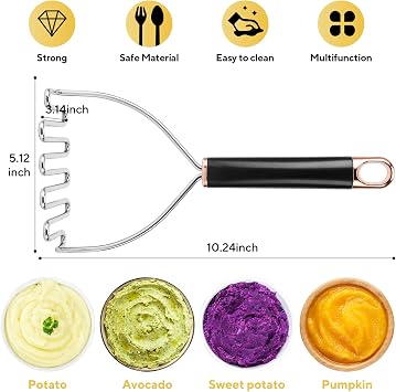 Potato Masher, Potato Masher Stainless Steel, Heavy Duty Mashed Potatoes Masher, Professional Metal Wire Masher Kitchen Tool for Bean, avocado, Vegetable-10.24 inch (Rose Gold)