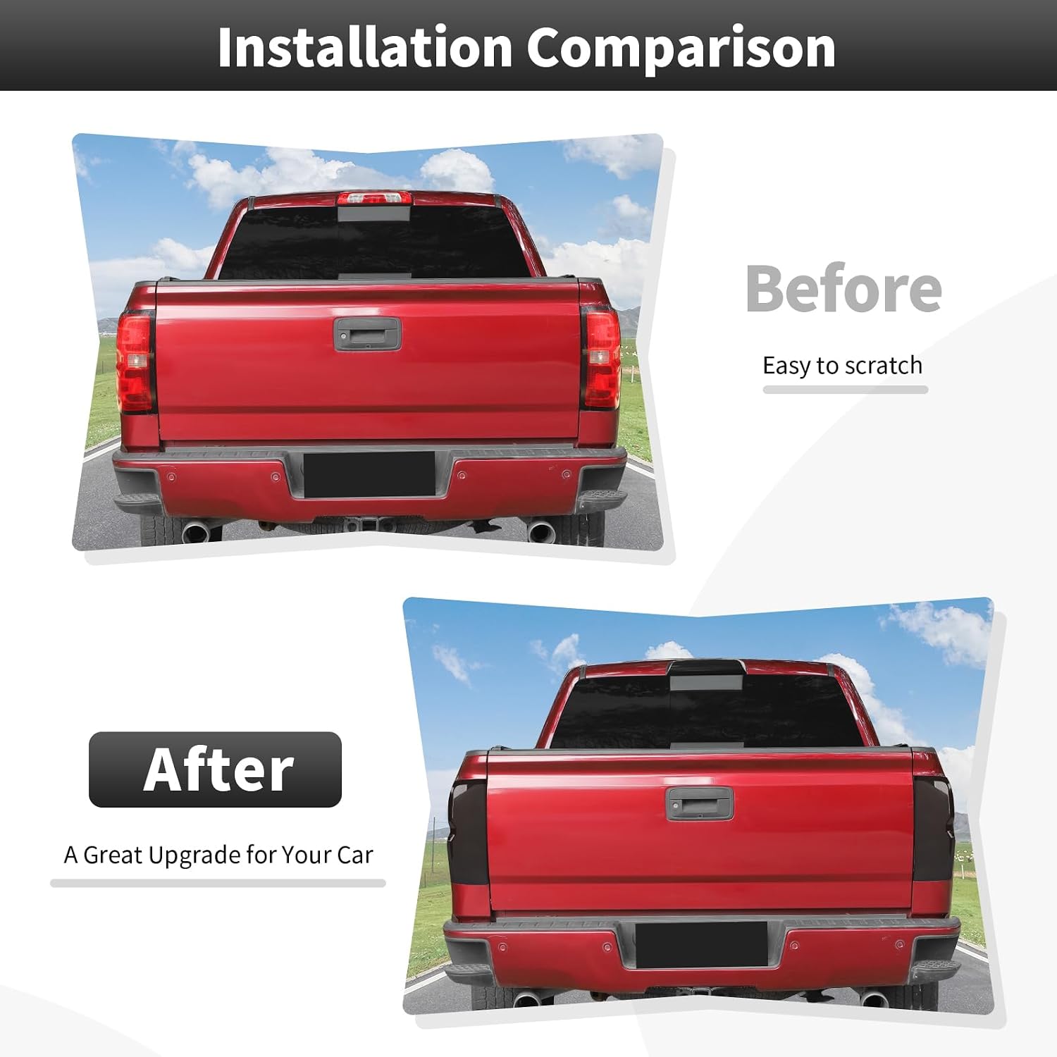 CheroCar 3PCS Smoked Black Tail Light & 3rd Brake Light Cover Trim Compatible with Chevy Silverado 1500 2014-2018, ABS Rear Tail Light Bezel Guard and Third Brake Light Overlay Exterior Accessories