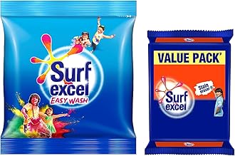 Surf Excel Easy Wash Detergent Powder, 5 Kg & Surf Excel Detergent Bar, Laundry Detergent Bar For Clothes, Removes Tough Stains, New long lasting fragrance, 4x200 g