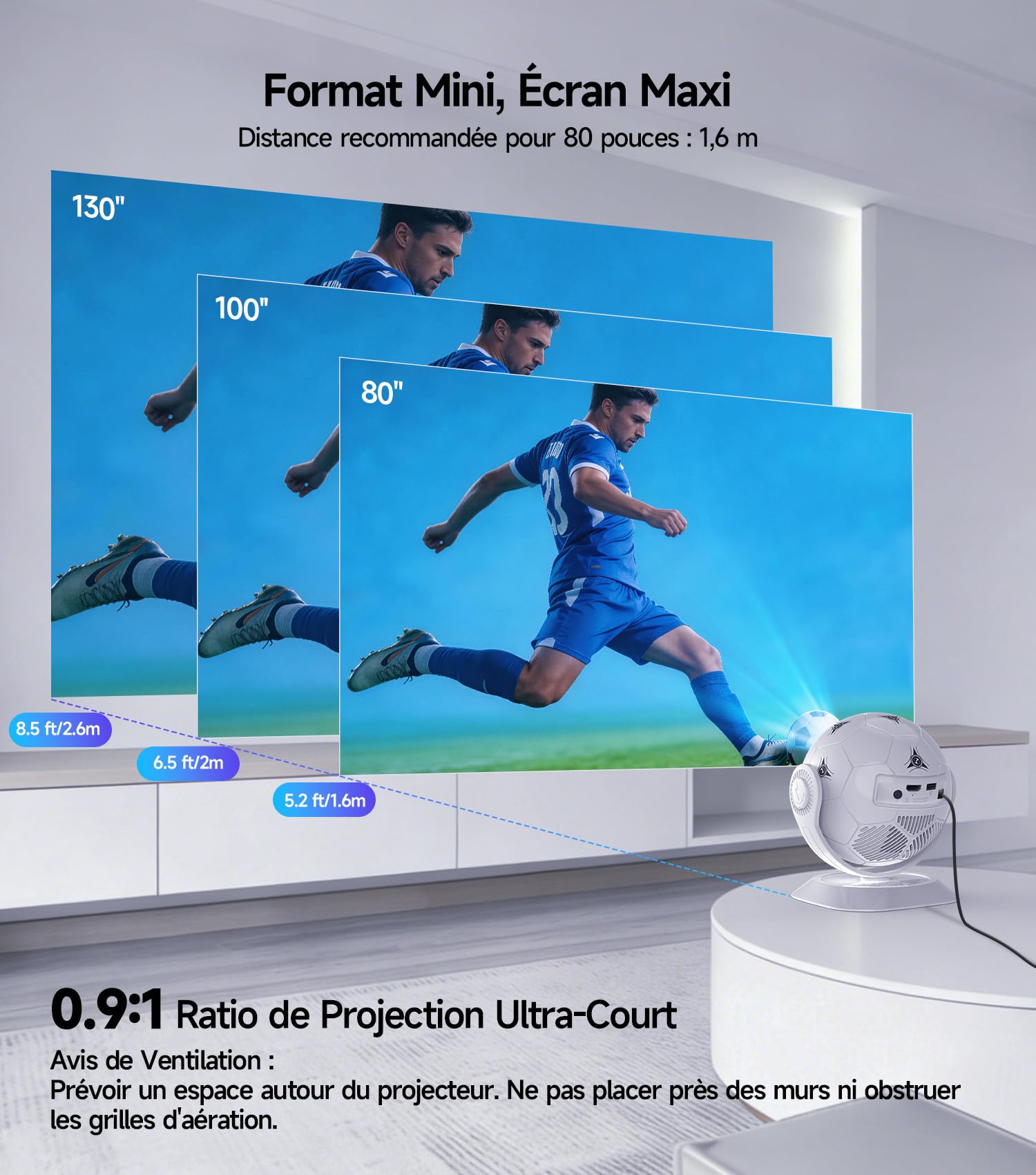 Vidéoprojecteur, Apps Intégrées & 2026 Coupe du Monde Rétroprojecteur, WiFi Mini Projecteur Android Supporte 4K 1080P Auto Keystone Rotation 360° Compatibile avec HDMI/TV Stick/Memory Stick, HY300F