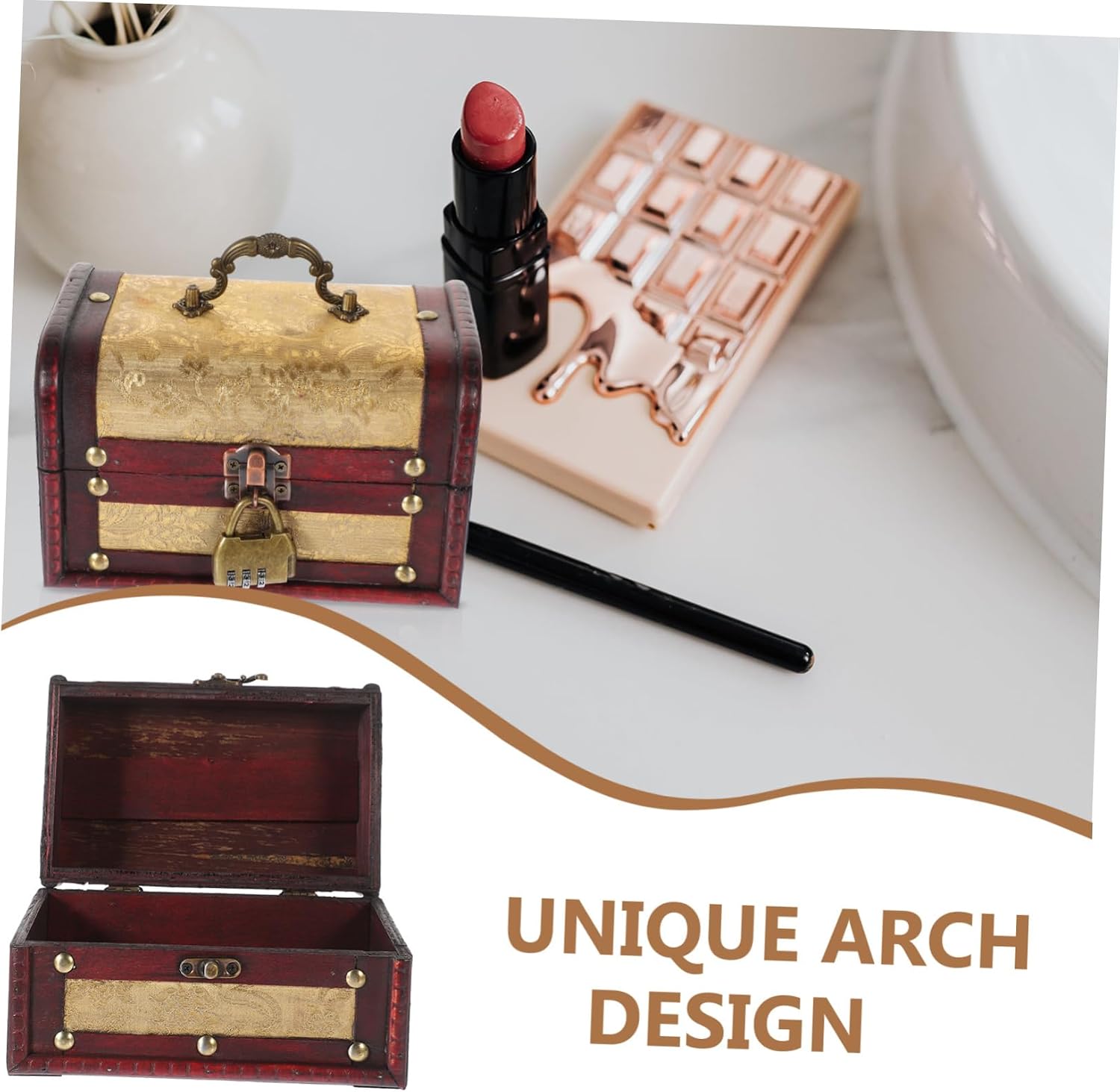 VALICLUD Wooden Treasure Box Jewelry Storage Case Vintage Decorative Keepsake Chest Hinged Lid for Organizing Jewelry Trinkets and Collectibles Retro Style for Home Decor