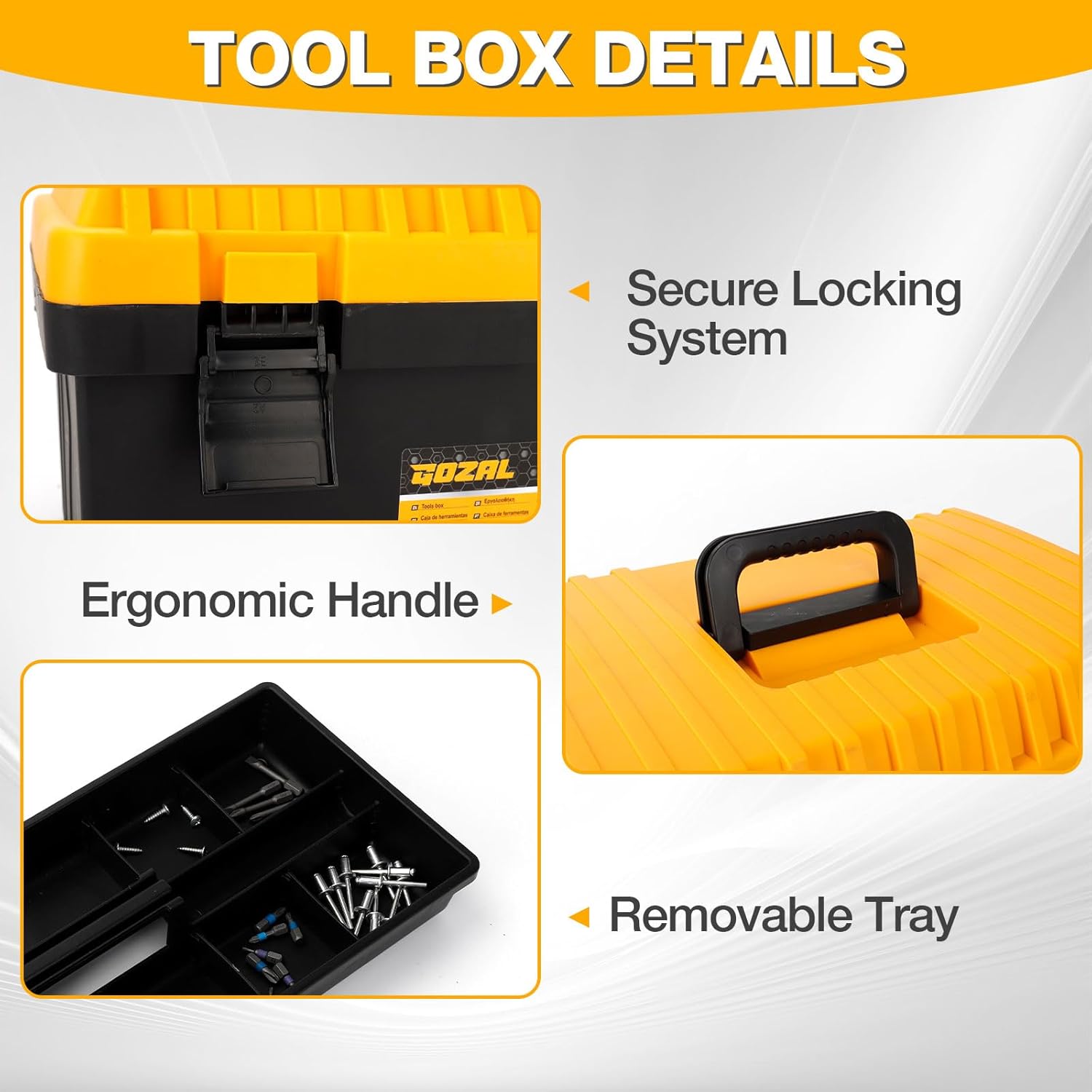 4 Pack Tool Box Heavy Duty Plastic Toolbox with Removable Trays & Dividers,Professional Lockable Portable Storage Box 13"15"17"19"Organizers for Garage Workshop Jobsite Home Hand Power Craft Tools