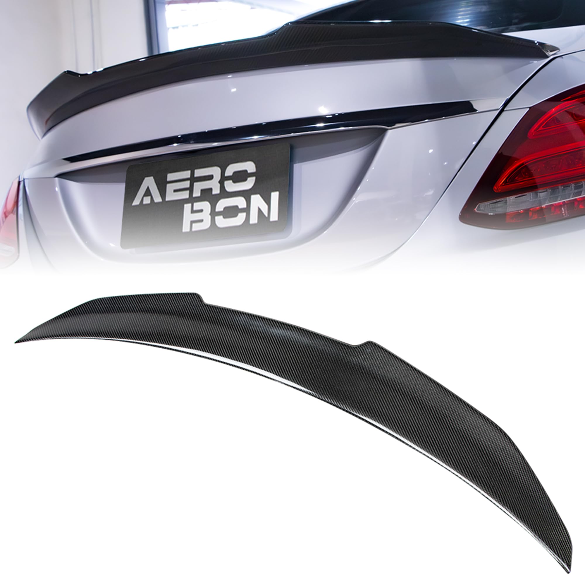 AeroBon Real Carbon Fiber Trunk Lip Spoiler Compatible with 2015-21 Mercedes C-Class W205 Sedan (H Style)