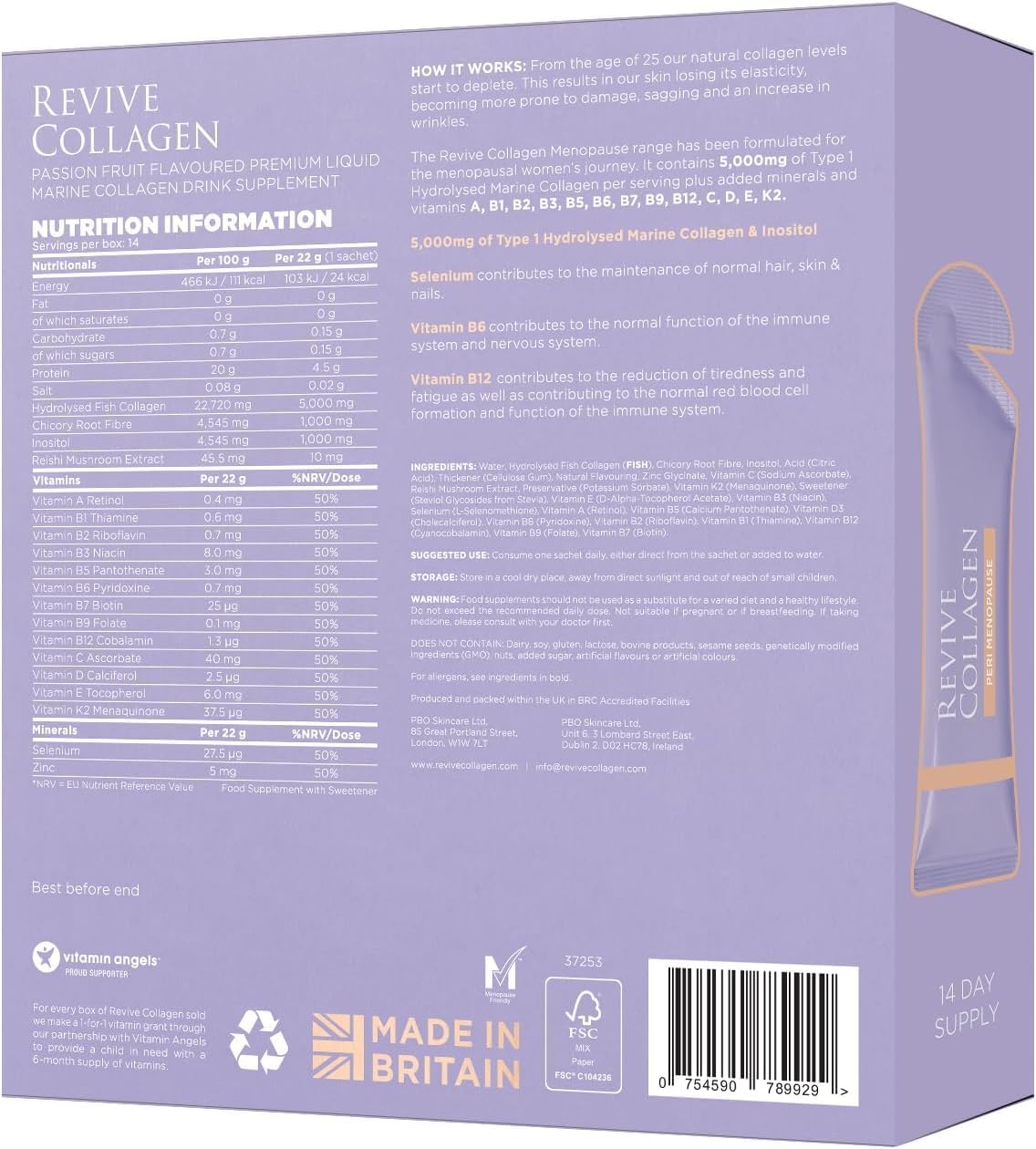 Revive Collagen Perimenopause — Hydrolyzed Marine Collagen Drink for Women, 5,000MG, Inositol, Selenium, Vitamin B6-B12, C & D, Supports Skin Health, Reduces Fatigue, Passionfruit Flavour — 14 Sachets - Image 2