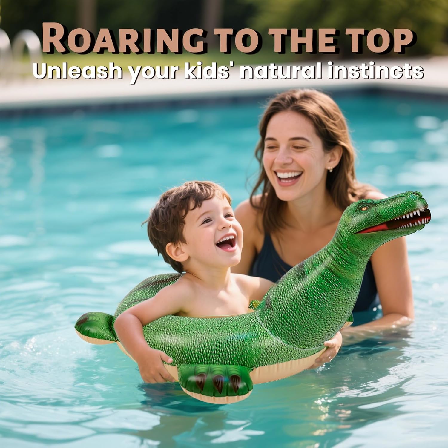 HOHQB Lifelike Inflatable Dinosaur Pool Floats Kids, Swimming Pool Ring ，Kids Pool Toys for Toddlers Ages 3-12 Boys Girls