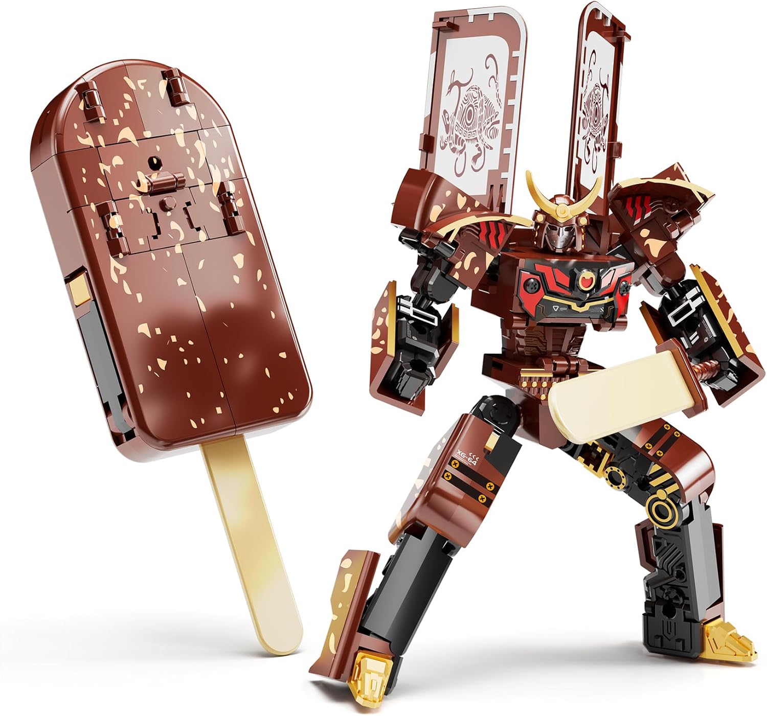 BOZOBO Ice Cream Transforming Toy, 2 in 1 Popsicle Transform into Robot Action Figure, DIY Transformation Figure Toys for Kids & Adults Action Figures for Boys Party Favors Gift (Brown)