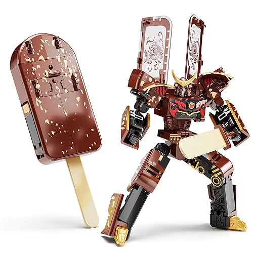 BOZOBO Ice Cream Transforming Toy, 2 in 1 Popsicle Transform into Robot Action Figure, DIY Transformation Figure Toys for Kids & Adults Action Figures for Boys Party Favors Gift (Brown)