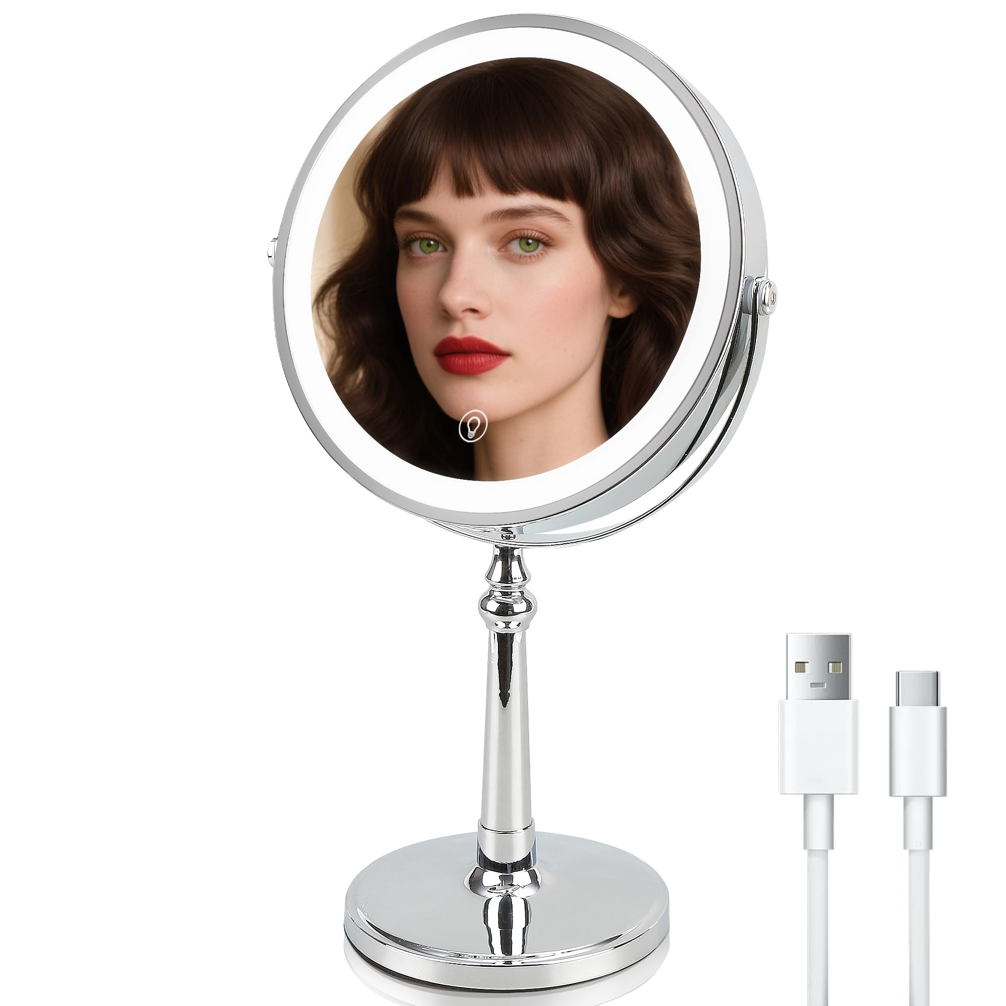 9 Countertop Vanity Mirror with Lights Rechargeable 1X/10X Double Sided