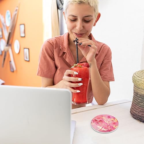 Miniatura 6 de Juego de 4 posavasos para bebidas de color oro rosa con soporte para oficina de 4 pulgadas