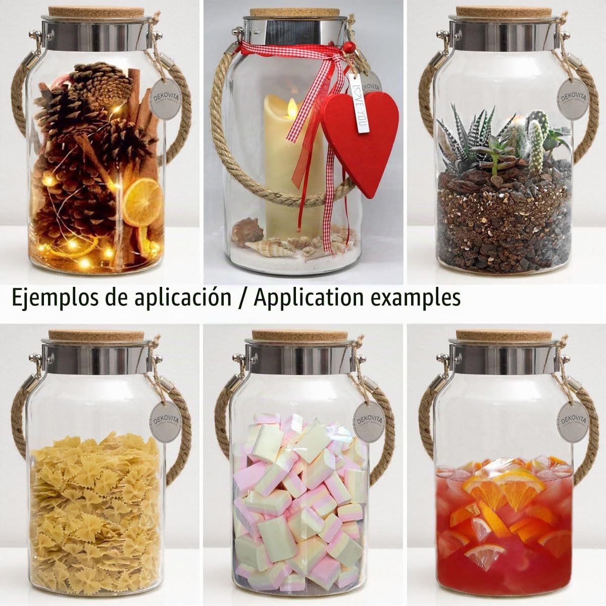 Dekovita 6 Piezas Tarro Grande Vidrio - 5L Recipiente Cristal con Tapa Corcho - Ø16x30cm Botella Terrario - Decoración Florero - Bote Almacenamiento