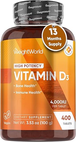 WeightWorld Vitamina D3 4000 UI  400 tabletas de vitamina D de alta resistencia (suministro de 1 año)