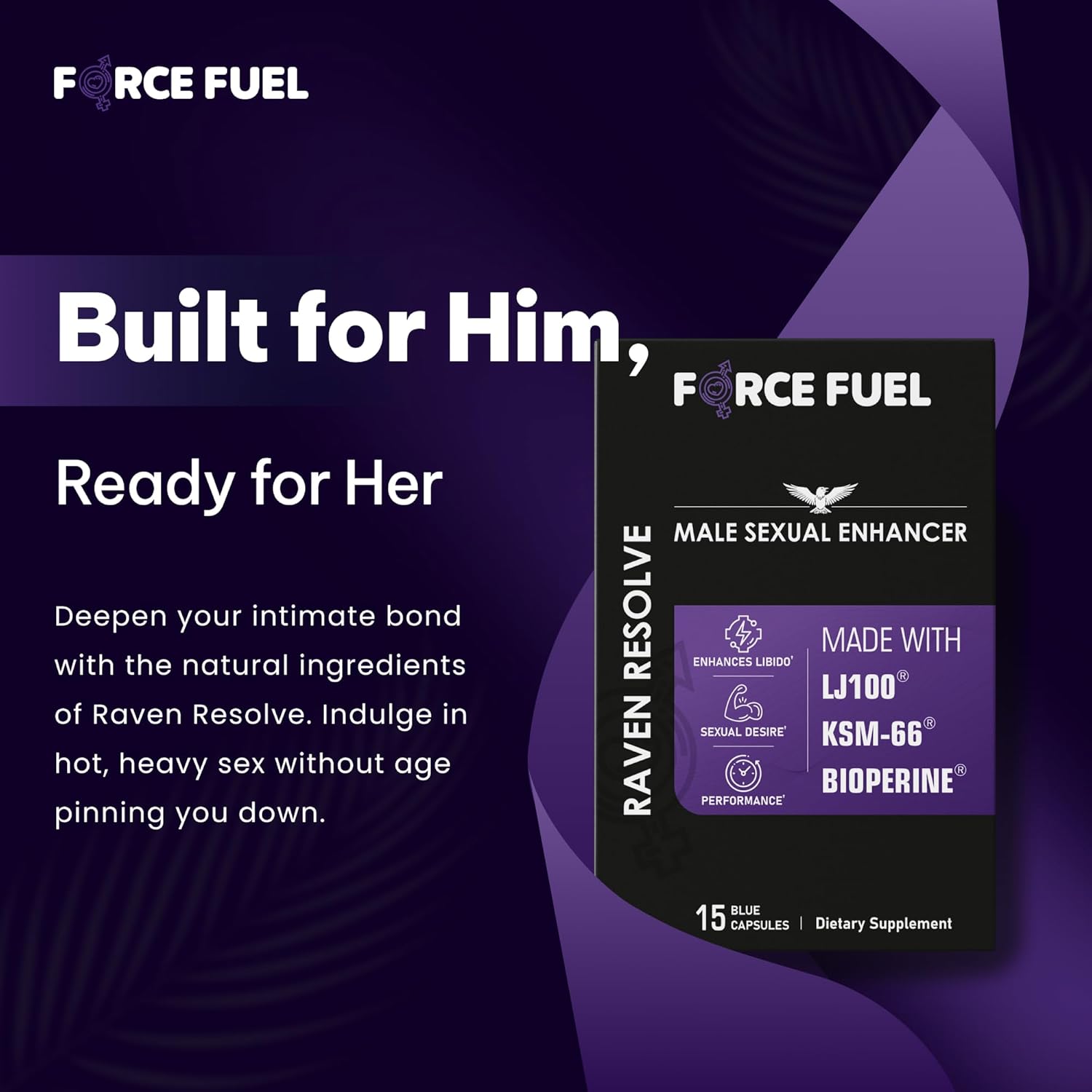 Sex Pills for Men – Last Longer in Bed and Enhance Erection Sensitivity – Includes Lab-Tested LJ100 Tongkat Ali, KSM-66 Ashwagandha & Bioperine – 15 Capsules for Men Aged 20-60 – Raven Resolve