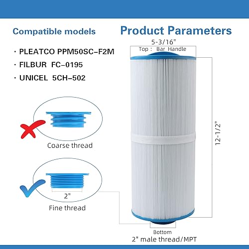 Miniatura 2 de AmiBron 5CH-502 sustituye al filtro Marquis Spa, compatible con PPM50SC-F2M, FC-0195, Marqui Spa 20041, 20042, 20091, 370-0237 rosca macho de 2