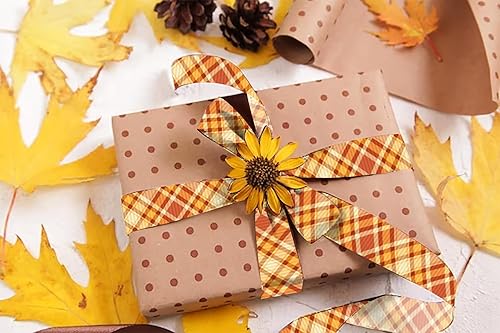 Miniatura 9 de Hying 4 cintas de otoño de Acción de Gracias para envolver regalos, hojas de calabaza de otoño, cintas de grogrén con palabras metálicas, cintas de