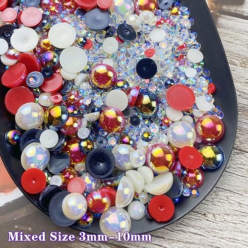 Miniatura 3 de Mezcla de diamantes de imitación de resina media redonda diamantes de imitación de espalda plana de 106oz cuentas de media perla para manualidades