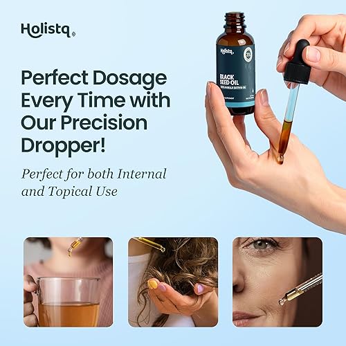 Miniatura 6 de Holistiq Aceite de Semilla Negra Orgánico Prensado en Frío en Gotas  3% Timoquinona  Sin OMG y Vegano  Aceite de Comino Negro Prensado en Frío