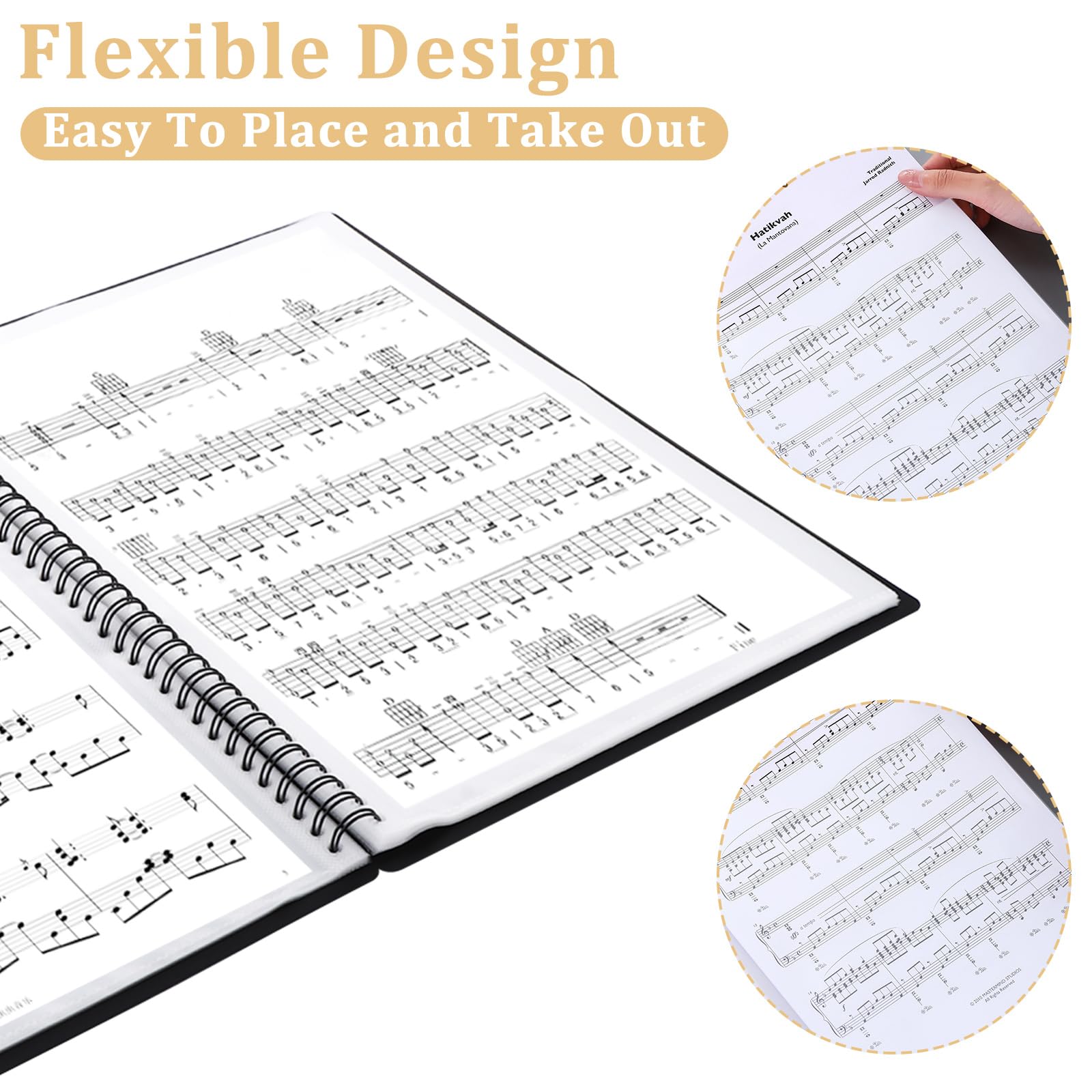 YOUNTHYE 2Pack Music Folder, A4 Music File Folder 50 Pages Spiral Binder Presentation Folder Choral Folders for Musical Score, Band, Paper, Documents, Paintings, Photos - Image 3