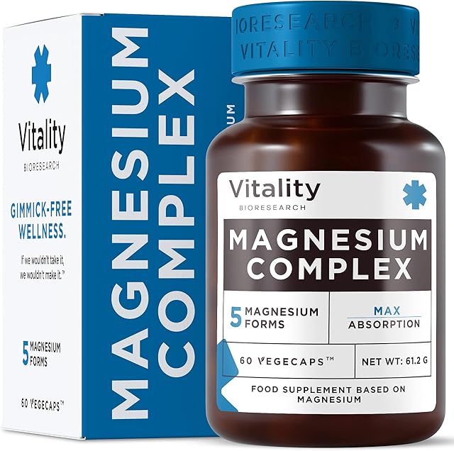 Magnesium Complex 400mg, Magnesium Supplement with Magnesium bisglycinate, Oxide, ascorbate and Malate, Muscle Relaxer, Supports Sleep, Immune System and Heart - 60 Capsules