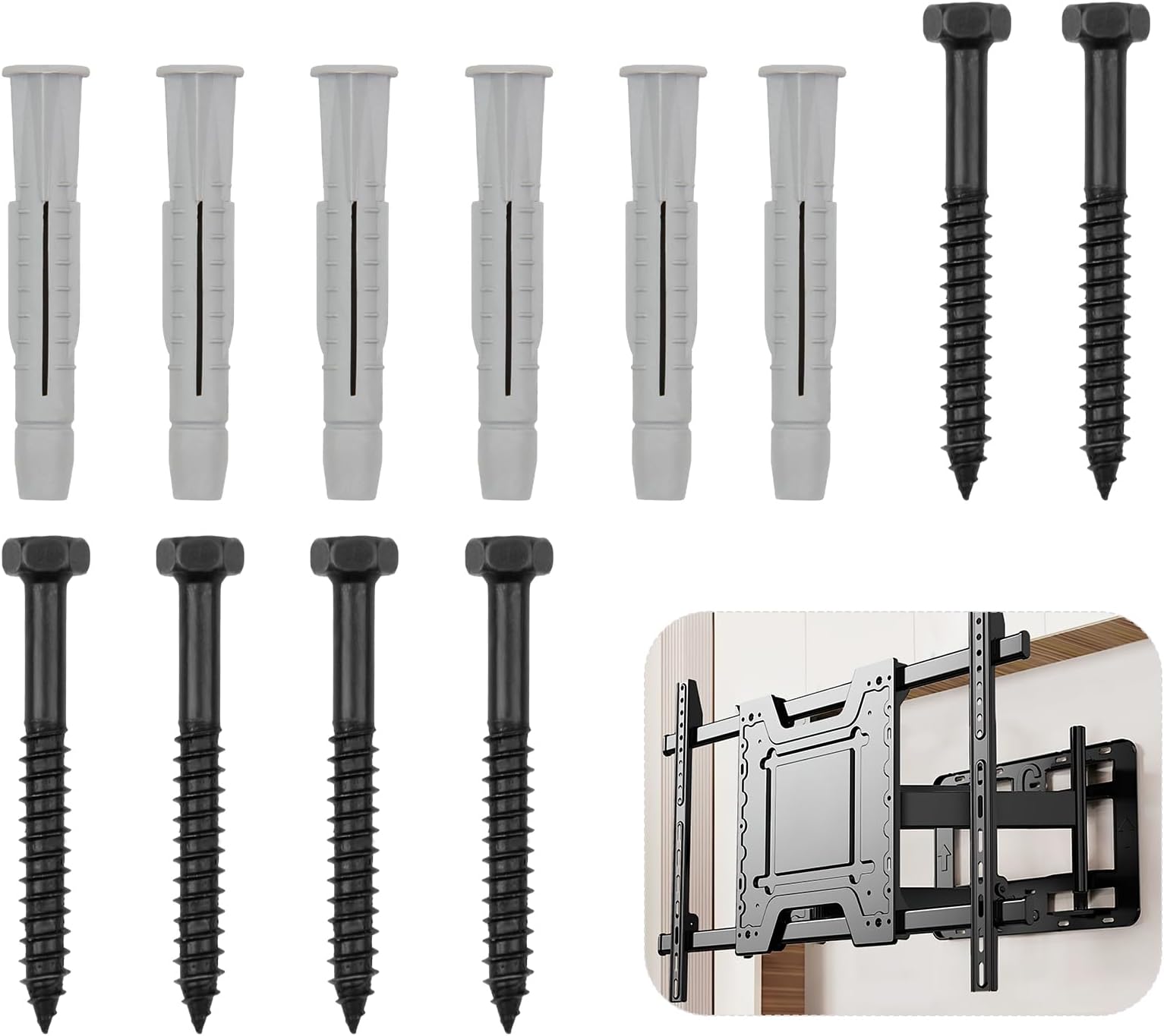 6 Pack M8 Lag Bolt Wall Plug for TV Wall Mounting Bracket Into Wood Concrete Wall Heavy Duty Screws Bolts High Strength Steel Bolt Kit for TV Bracket Aerial Mast Sky Dishes Shelves Mounting, M8*70mm