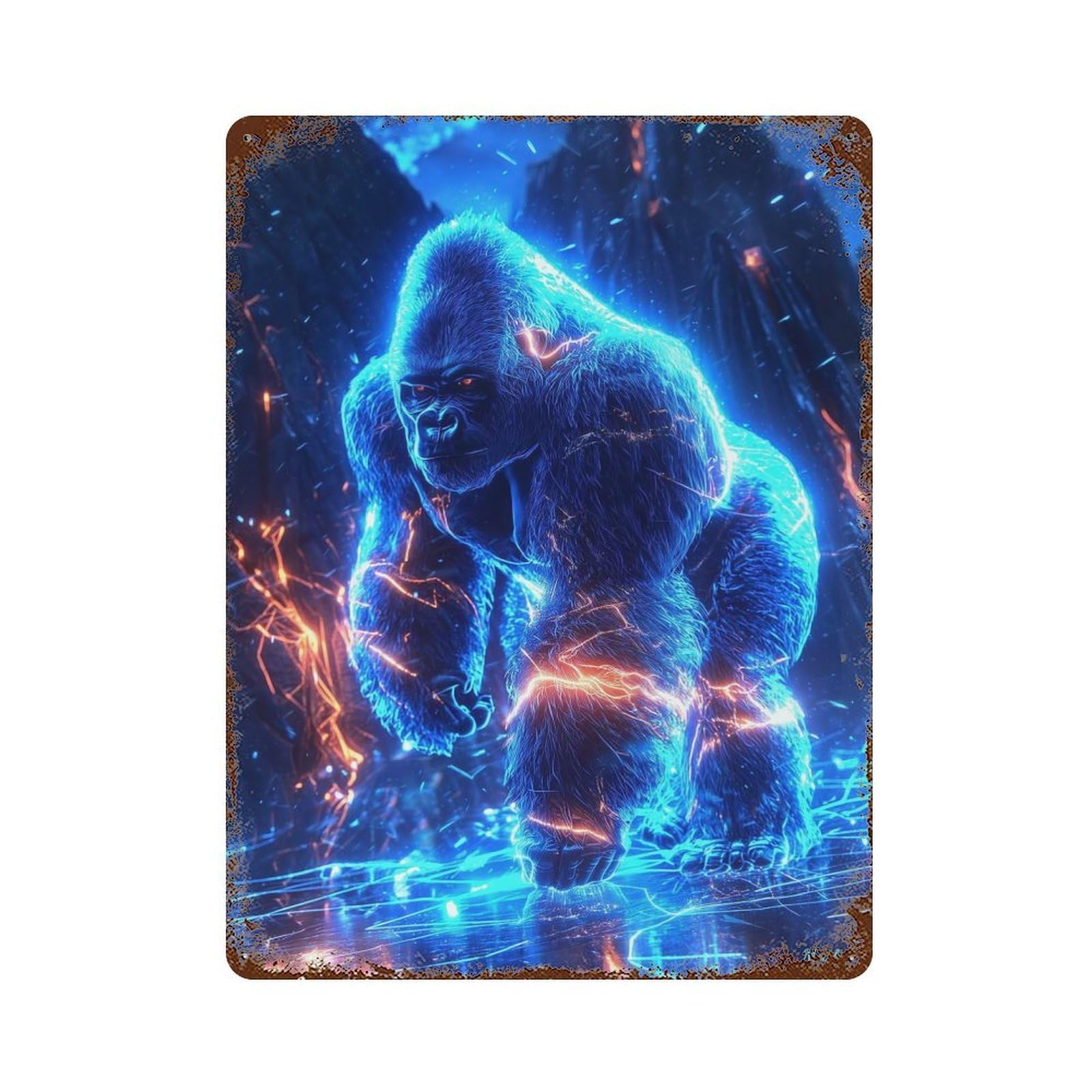 Voltage King – The Neon Gorilla Awakens Rusty Metal Tin Sign 15.7"x11.8", for Living Room, Hallway And Home Decor, Old School Wall Decor