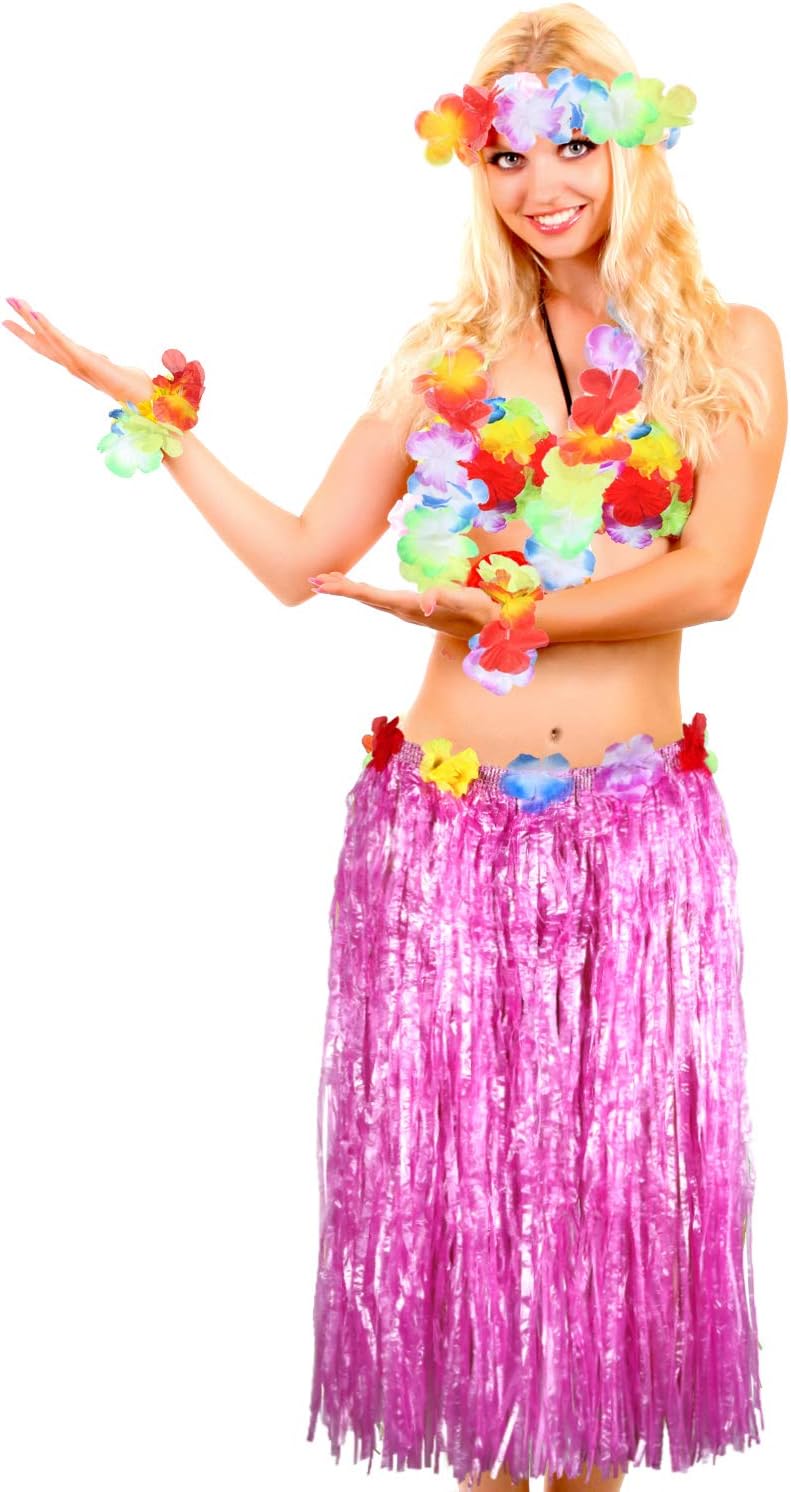 Gejoy 8 Pieces Hawaiian Hula Grass Skirt Set for Luau Party Sunglasses Leis Necklace Bracelet Bikini Top Costume for Women - Image 7