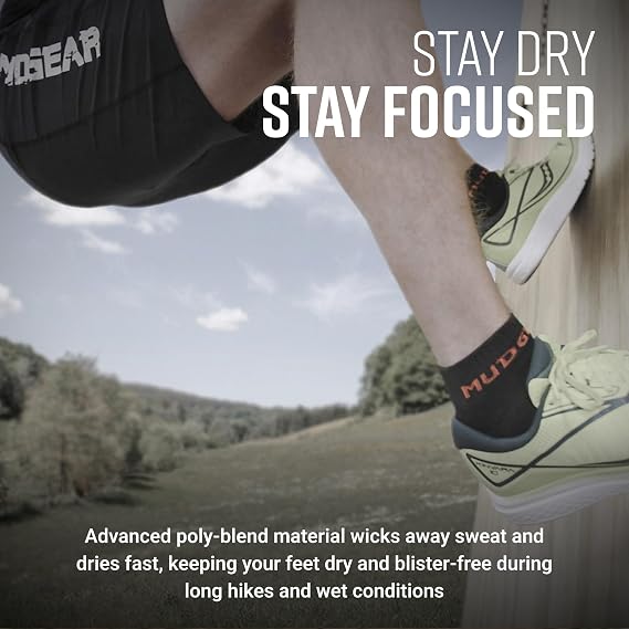 MudGear Quarter Crew Trail Socks, Blister-Resistant, Sweat-Resistant & Quick-Drying, Cushioned Footbed, Made in USA, 2-Pack