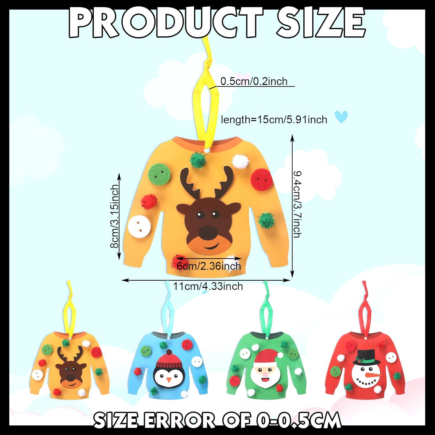 Syhood 24 Set Ugly Sweater Crafts Kits DIY Christmas Ornaments Craft Winter Arts and Crafts Bulk for Kids Xmas Winter Theme Classroom Holiday Activities Party Decorations