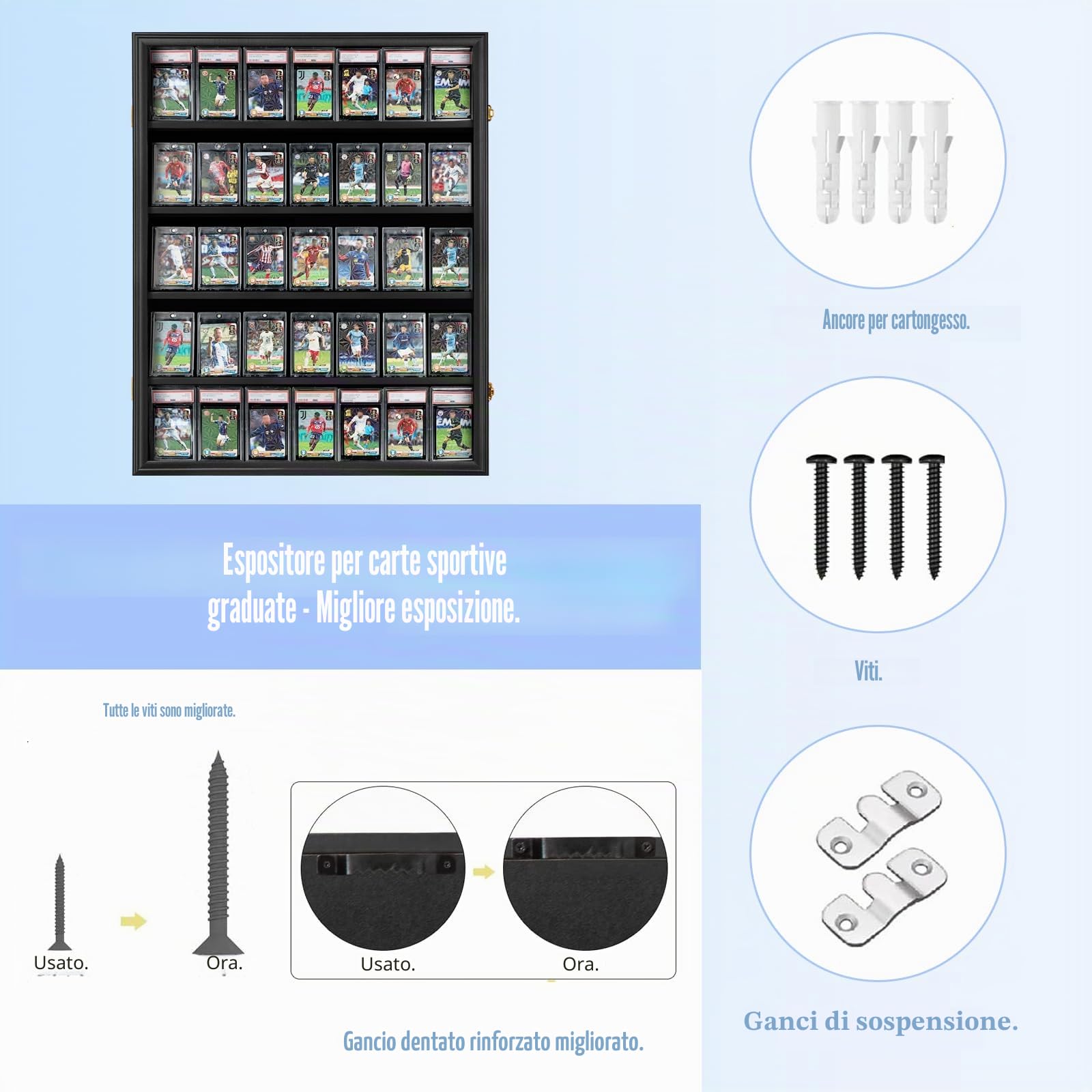 Espositore per carte sportive con 35 gradazioni, cornice per carte da baseball, con protezione UV, trasparente, con serratura, per pallacanestro da collezione, finitura nera