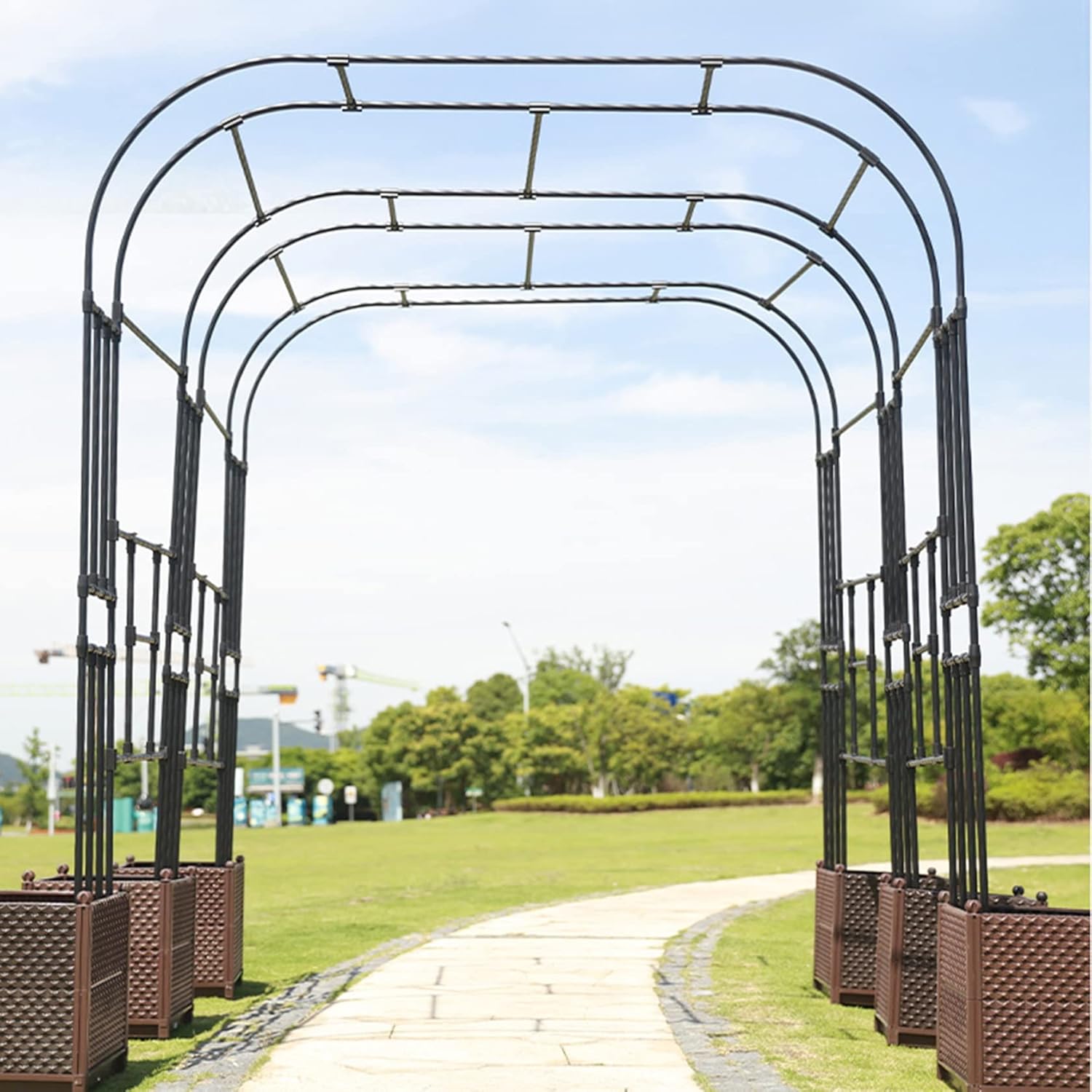 Garden Arbor Pergola Arch Roses Plant Support Trellis for Climbing Plants,Wedding,Bridal, Party,Flowers,Outdoor Decoration (Color : Black, Size : L280xW40xH240cm)