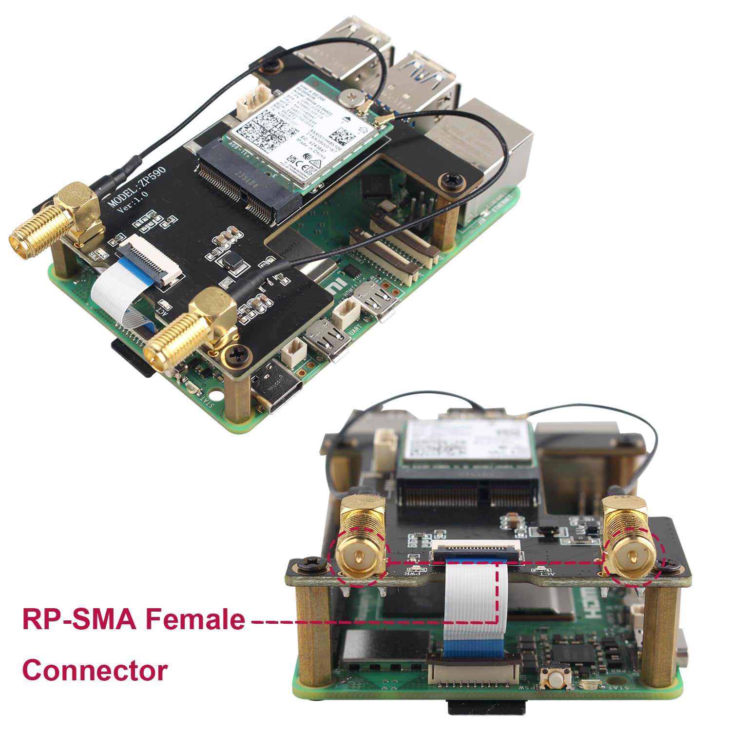 ZDE ZP590C PCIe do M.2 E Key HAT magnetyczna antena bazowa WiFi7 6 6E 5 HAT płyta adaptera z obudową ze stopu aluminium ZC501 dla Raspberry Pi 5 obsługa Google TPU WiFi 7 BE200 WIFI6E AX210 MT7922