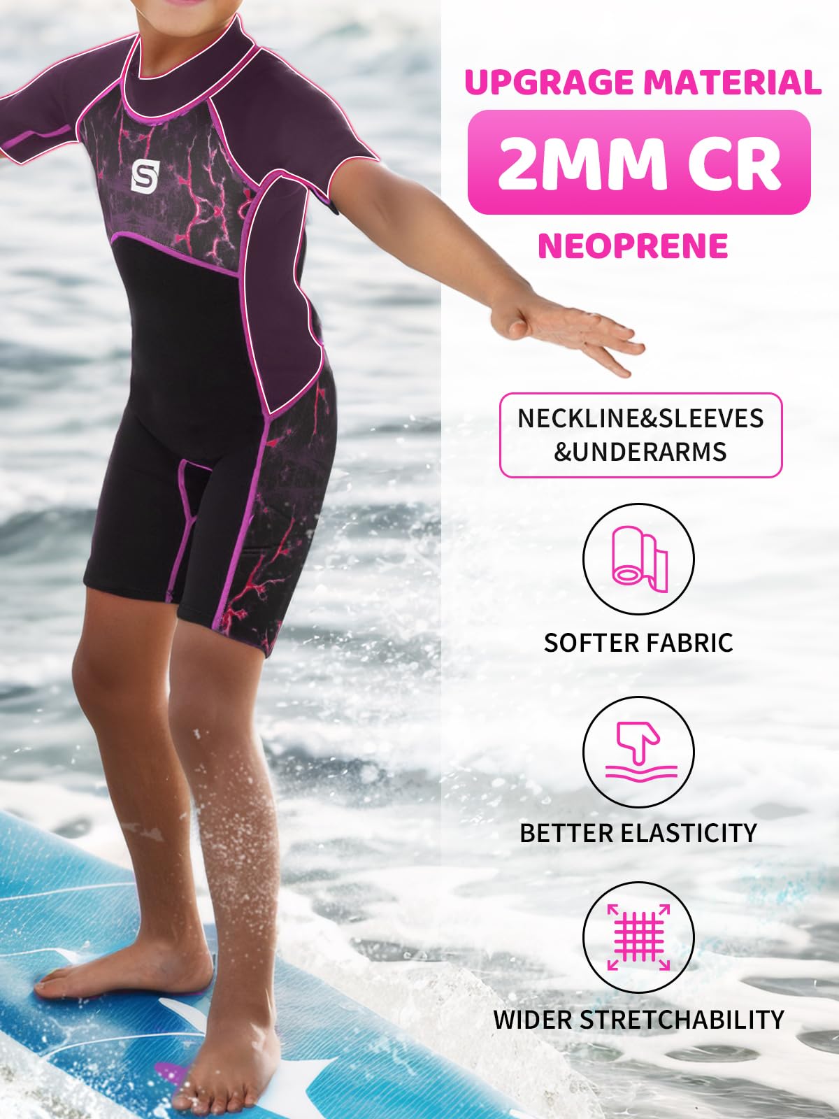 Traje de Neopreno 2,5 mm para Niño Niña, Protección Solar Térmico Neopreno Surf Traje Baño con Cremallera Trasera para Snorkel, Buceo y Qtras Actividades Acuáticas