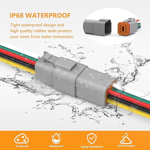 Miniatura 6 de Newdeli Deutsch - Kit de conectores eléctricos de 6 pines, impermeables, 16 AWG, macho y hembra, conectores de cable automotriz para automóvil,