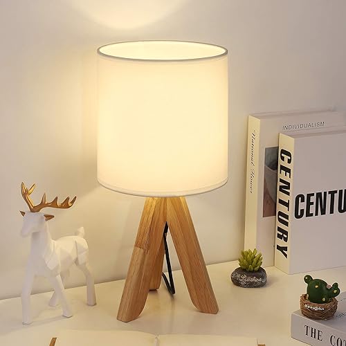 Small Table Lamp Cute Desk Lamp Nightstand Lamp with Fabric Shade Tripod Base for Kids Room Office Study Room Bedroom Dorm Room Coffee TableWhite