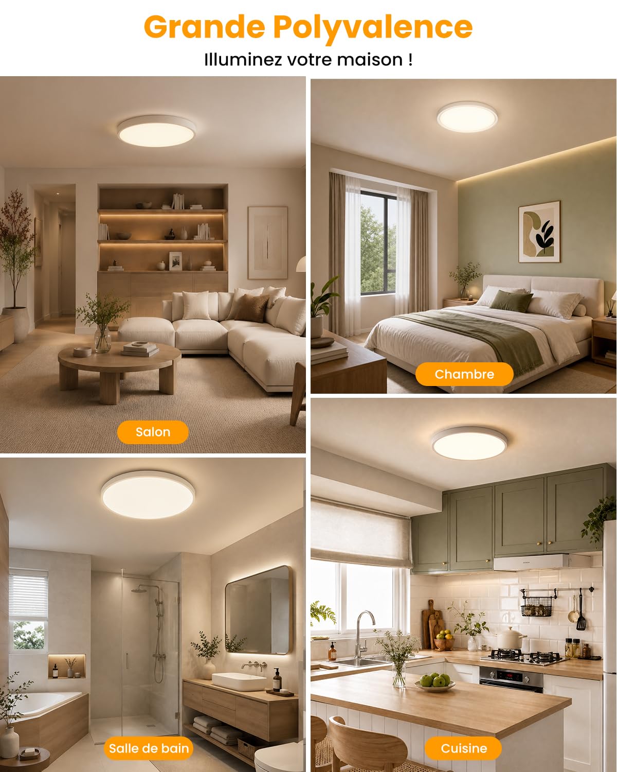 Plafonnier LED 14W, 4000K 3000LM Lampe Plafond, Rond 30CM | Ultra Plat, Étanche IP54, Moderne Éclairage de Plafond pour Cuisine, Chambre, Salle de Bain, Balcon