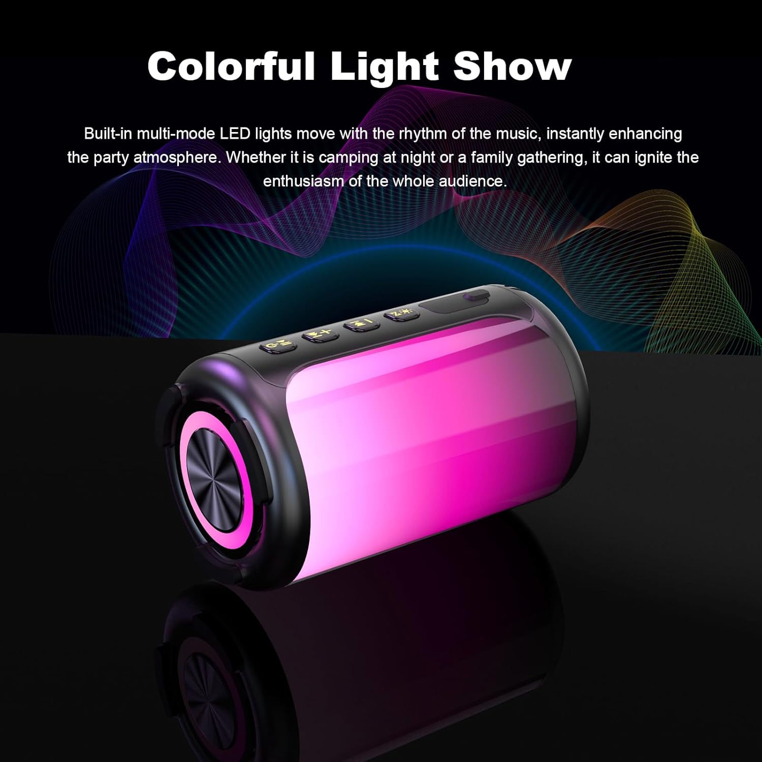 Portable Bluetooth Speaker, Bluetooth Speaker 5.4, Stocking Stuffers, Powerful Crystal Clear Sound, IPX7 Waterproof, 8 Lighting Effects, TWS Paring, Small Wireless Speaker for Outdoor