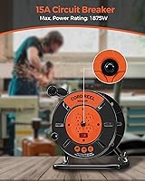 Vista 5 de Carrete de almacenamiento de cable de extensión con 4 tomas con conexión a tierra, carrete de cable abierto resistente para cable de alimentación