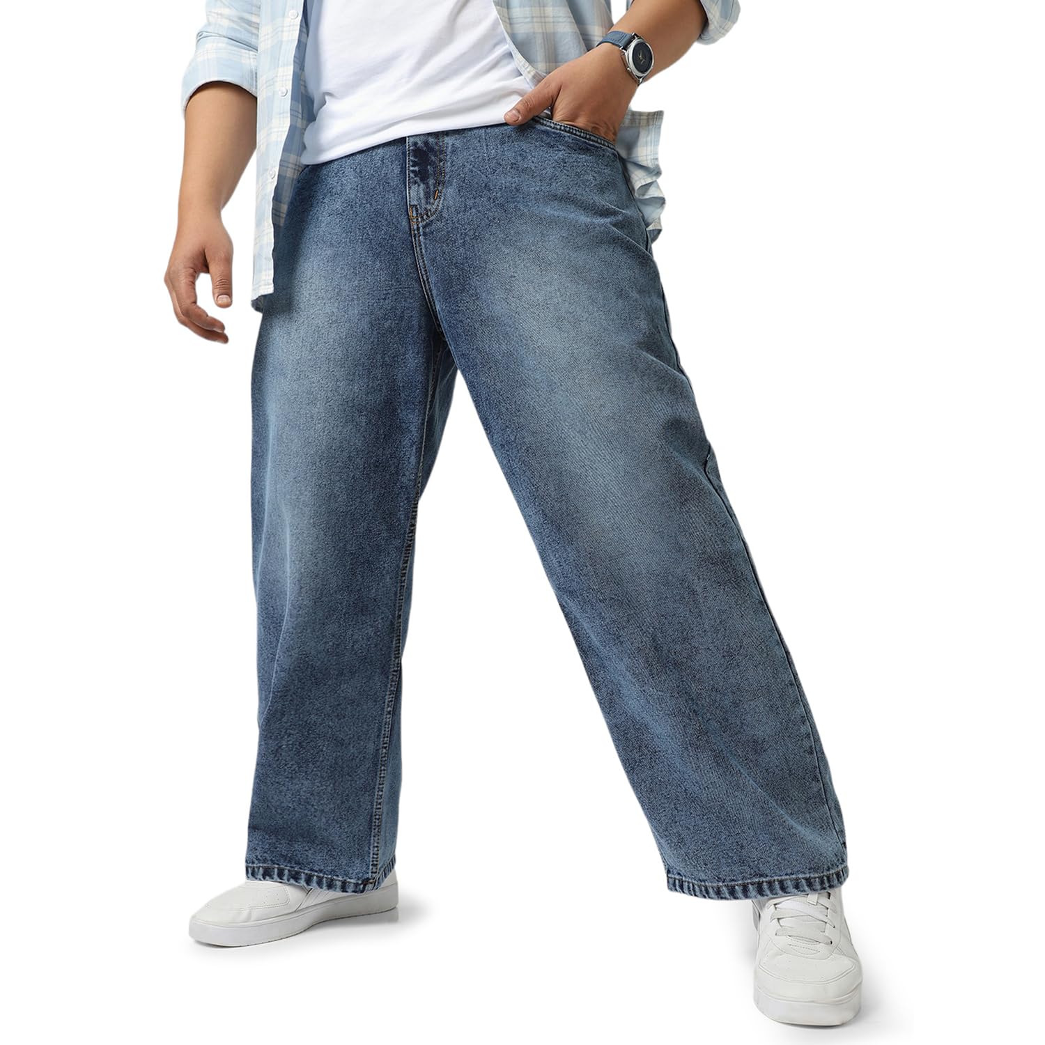 urbano plus Men's Loose Baggy Fit Washed Jeans Non-Stretchable-picture-26
