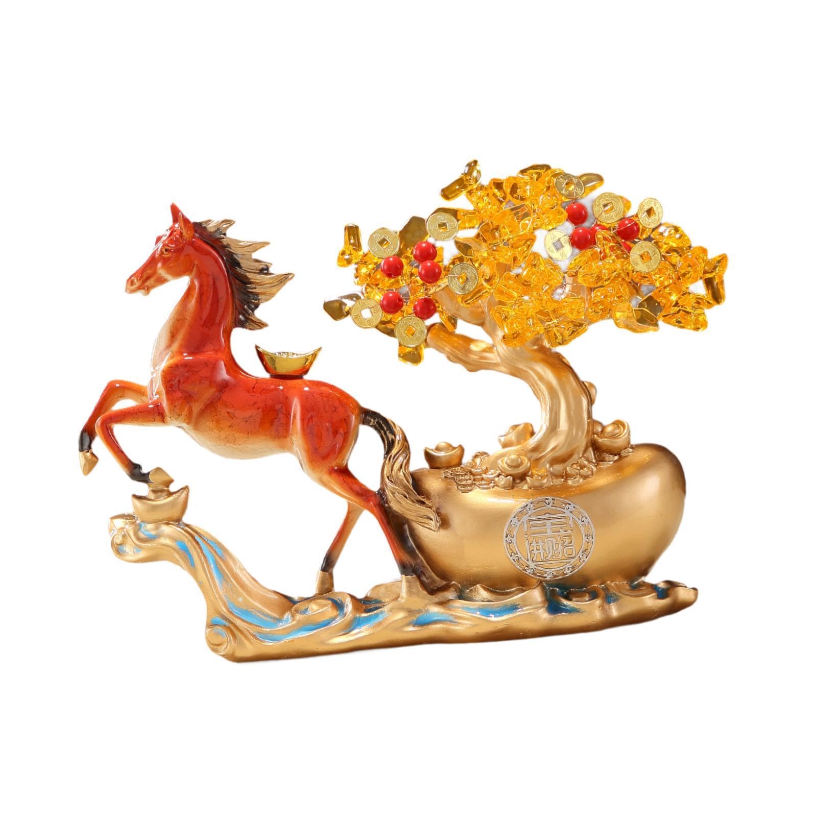 Figura de Caballo de Resina Artesanal - Escultura de Animal Auspicioso para Desear Y Prosperidad - Diseño Creativo - Ideal para Decorar La Mes, Rojo, Individual