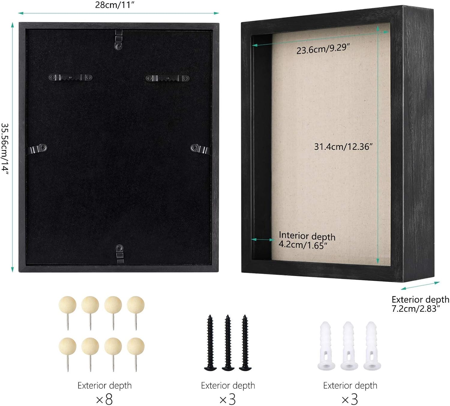 Love-KANKEI Shadow Box Frame 11x14 Shadow Box Display Case with Removable Glass Window and Soft Linen Back Memory Box for Memorabilia Photos Awards Medals Weathered Black