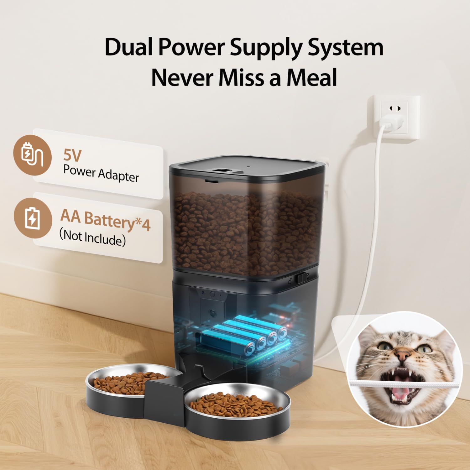 Nobleza Comedero Gato Automático 6L con Cámara 1080P 120°: App Control, WiFi 5G/2.4G, Audio Bidireccional, Llamadas Mascotas, Detección Movimiento + Sello Hermético ¡Control Remoto Total!