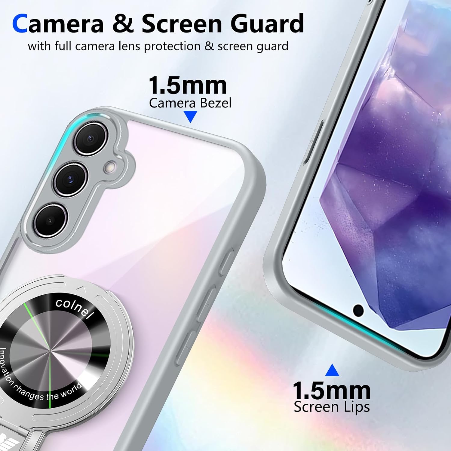 Asuwish Phone Case for Samsung Galaxy A35 5G Cell Cover with Tempered Glass Screen Protector and Military Grade Drop Protection Hybrid Rugged Slim Stand Ring Hard Holder A 35 35A A355G Women Men Gray image 3