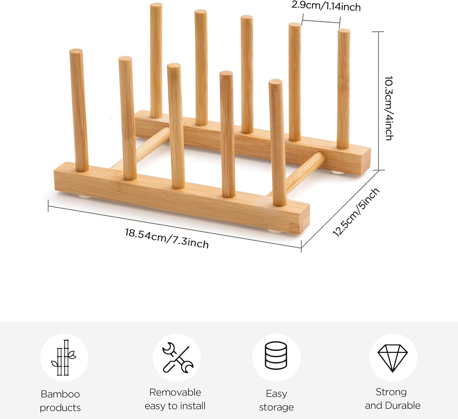 Bamboo Dish Drying Rack for Kitchen Counter and Cabinet, Dish/Book/Plate/Bowl/Cup/Cutting Board/Pot Lid Organizer for Kitchen, Living Room, Study, Display Cabinet (4 Slots) - Image 2