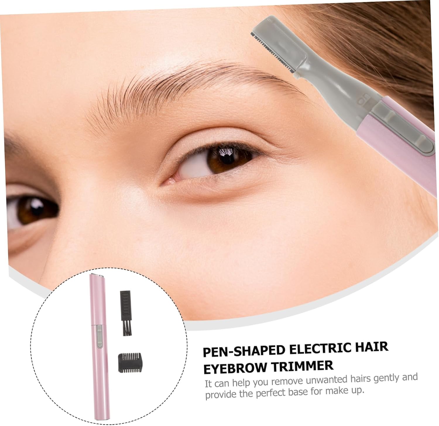 Pink Pen-Shaped Electric Eyebrow Trimmer with Comb for Facial Hair
