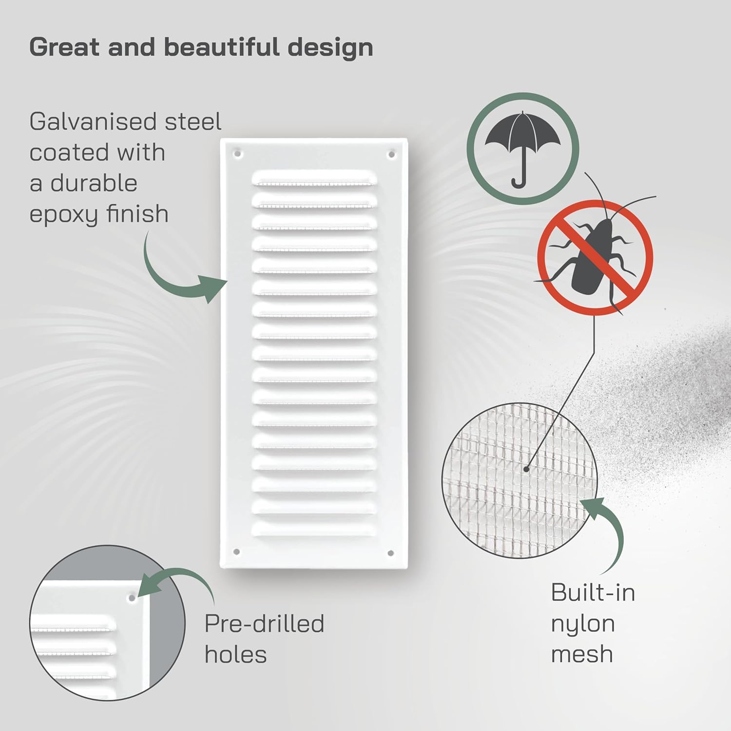 Vent Systems – 3.35 x 9.84 Inch (Inner) White Metal Rectangular Soffit Air Vent Grille Cover, Register Vent Deflector Louver Built-in Mesh HVAC For Bathroom Home Office Kitchen 4.92" x 11.61" (Outer)