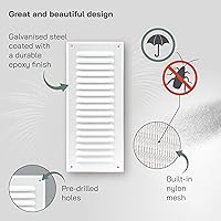 Vista 3 de Vent Systems – 3.35 x 9.84 pulgadas (interior) rejilla de ventilación de aire rectangular de metal blanco para alero, cubierta de rejilla, deflector